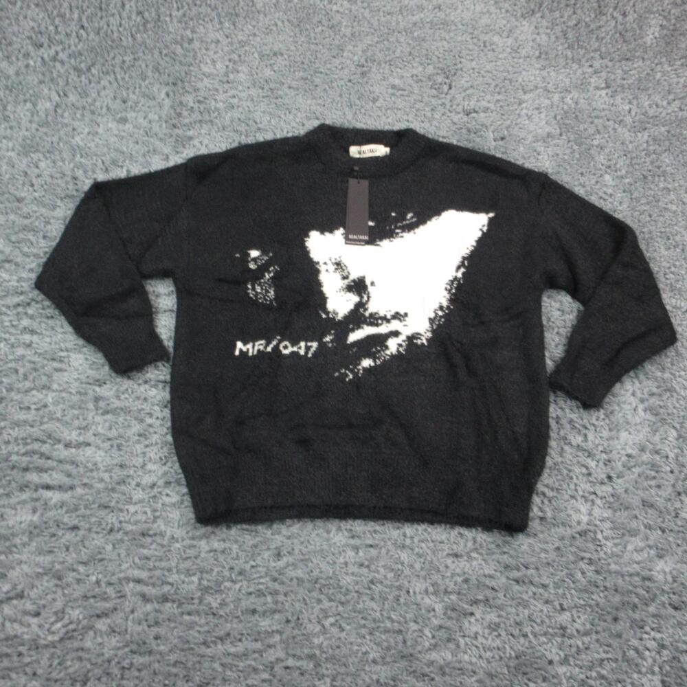 REALTAKAI Sweater Mens Medium Black Graphic Long Sleeve Crewneck Pullover NWT